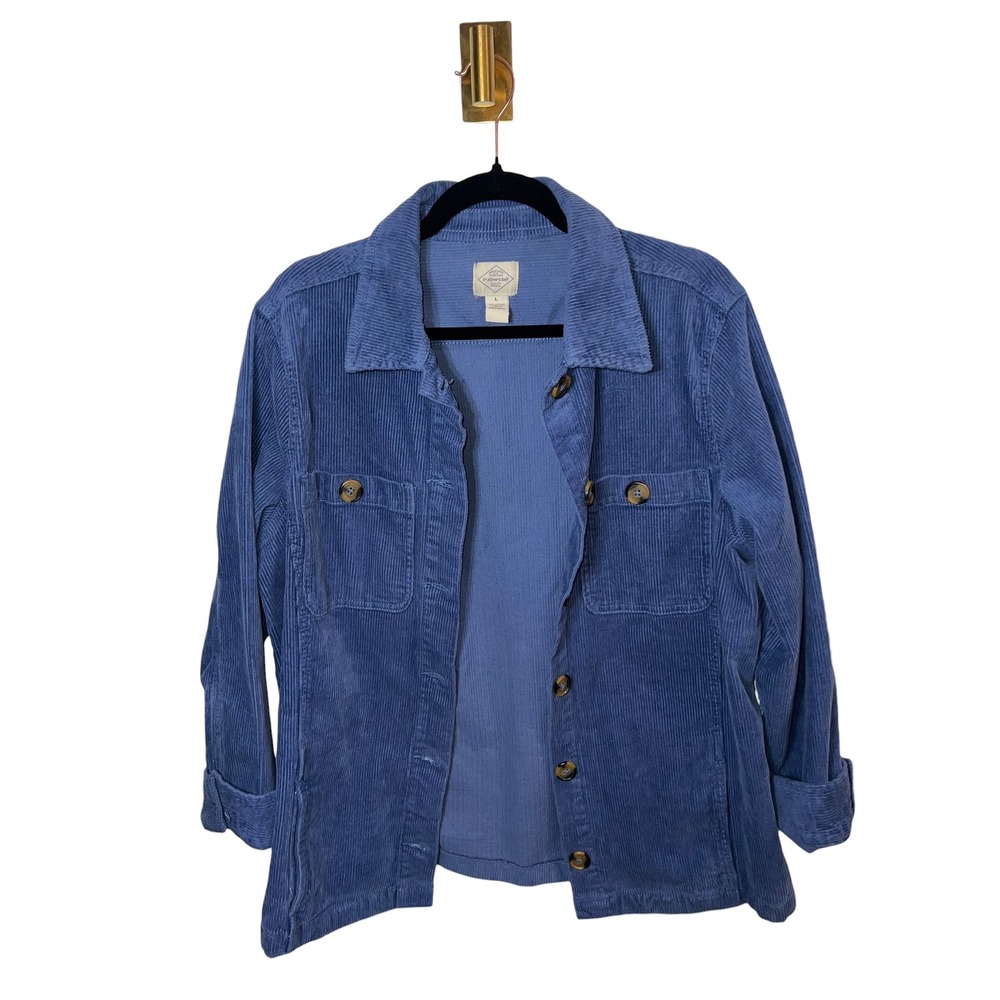 St. John's Bay Corduroy Cotton Jacket Blue Button Up Utility Shacket Large